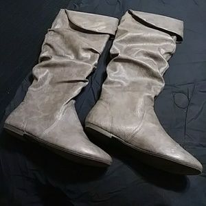 Grey size 12 thigh hi w/foldover faux leather boot